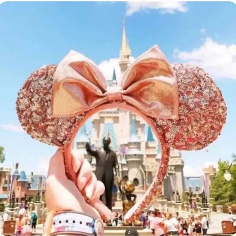Rose gold bling sequin minnie mouse ears glam disney parks wall art headband